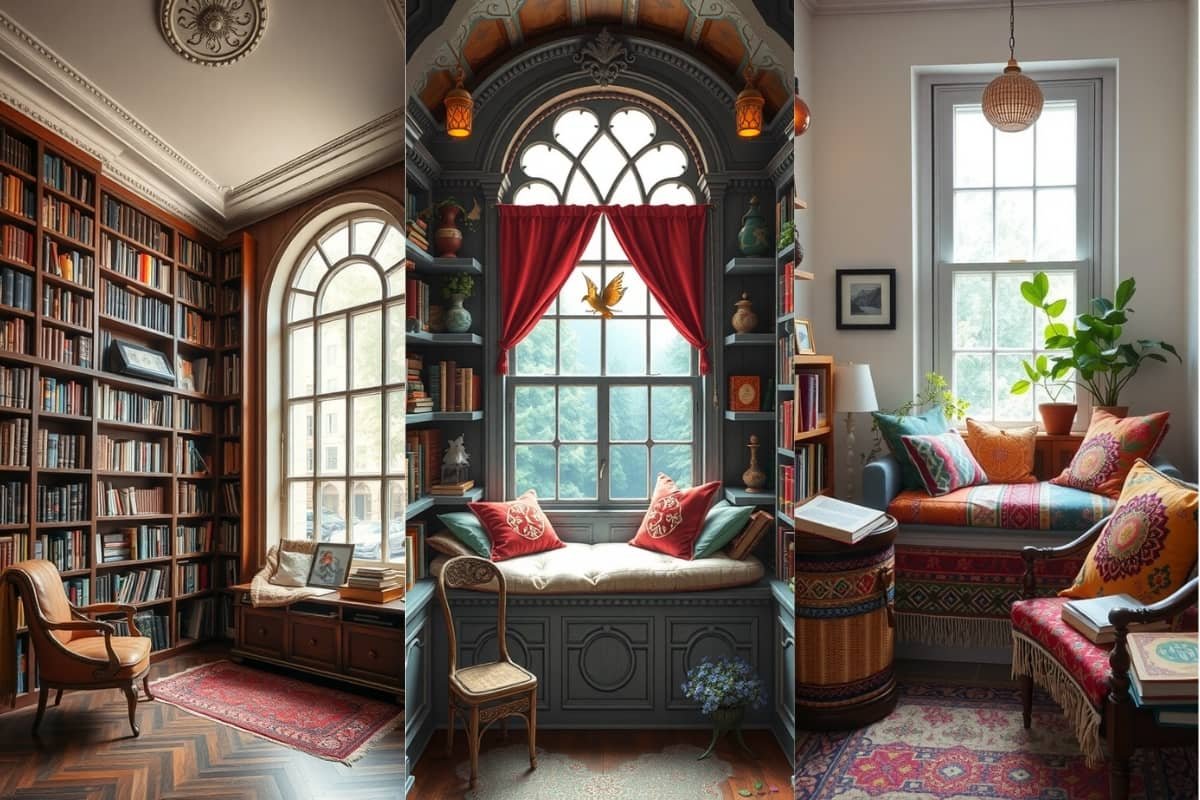 Home Libraries Featuring Cozy Window Seats